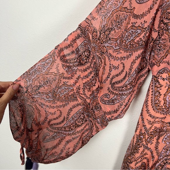 Free People peach floral long sleeve v neck bohemian maxi dress Size 8 Medium - Picture 4 of 8